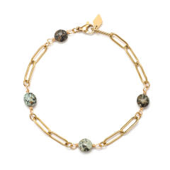 Chic natural stone bead stainless steel chain women bracelet