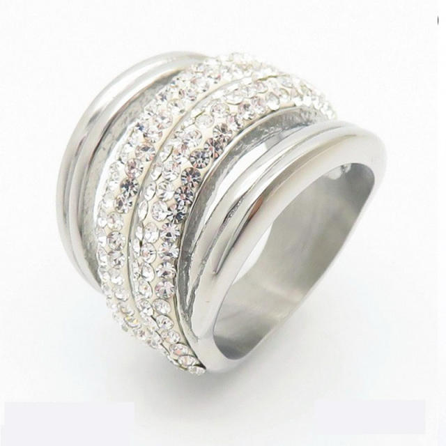Hiphop chunky rhinetone diamond stainless steel rings