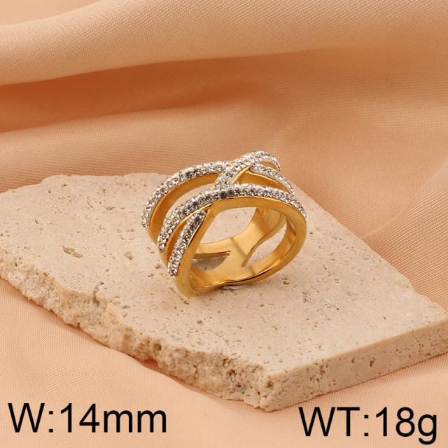 Hiphop chunky rhinetone diamond stainless steel rings