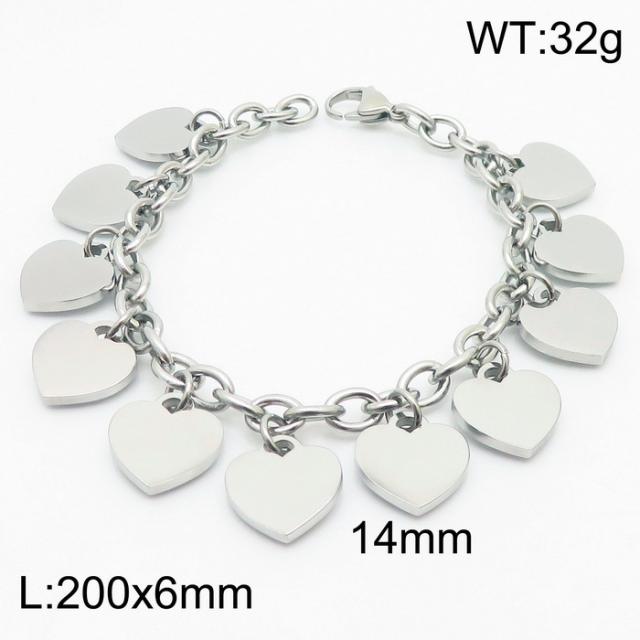 18KG heart tassel charm stainless steel chain bracelet