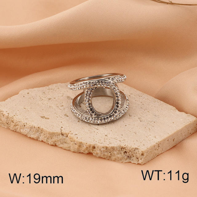 Hiphop chunky rhinetone diamond stainless steel rings