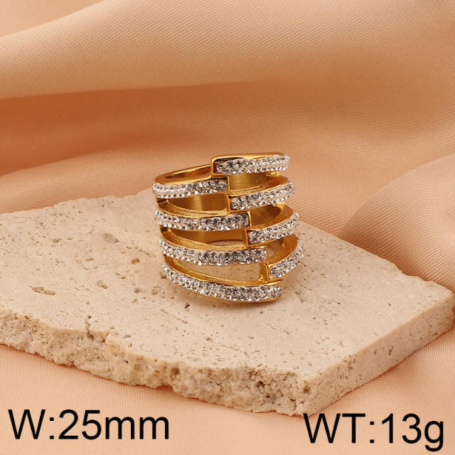 Hiphop chunky rhinetone diamond stainless steel rings