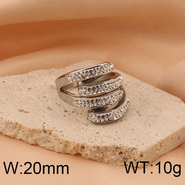 Hiphop chunky rhinetone diamond stainless steel rings