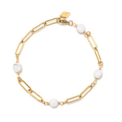 Chic natural stone bead stainless steel chain women bracelet