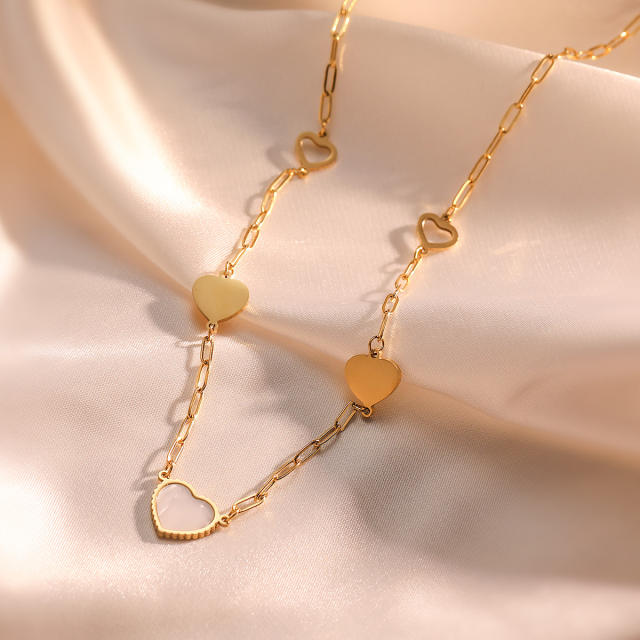 Dainty real gold plated mother shell heart stainless steel necklace