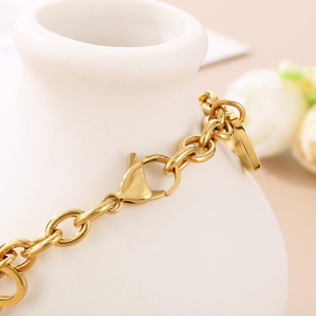 18KG heart tassel charm stainless steel chain bracelet