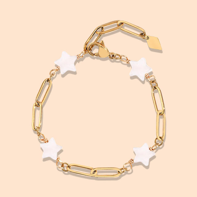 Beach trend simple shell colorful stainless steel chain bracelet