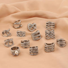 Hiphop chunky rhinetone diamond stainless steel rings