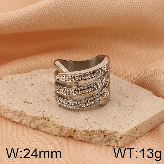 Hiphop chunky rhinetone diamond stainless steel rings