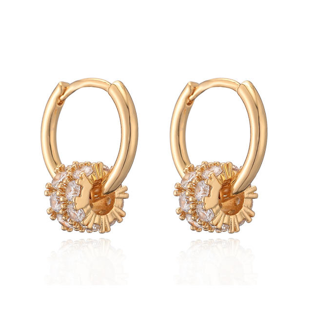 Delicate real gold plated copper diamond rolling circle huggie earrings