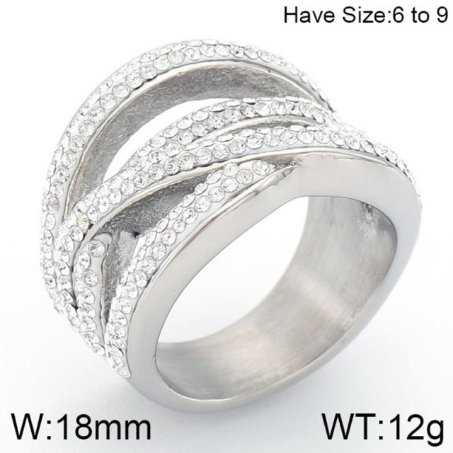 Hiphop chunky rhinetone diamond stainless steel rings