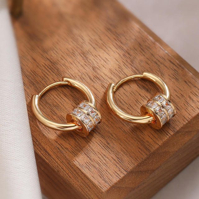 Delicate real gold plated copper diamond rolling circle huggie earrings