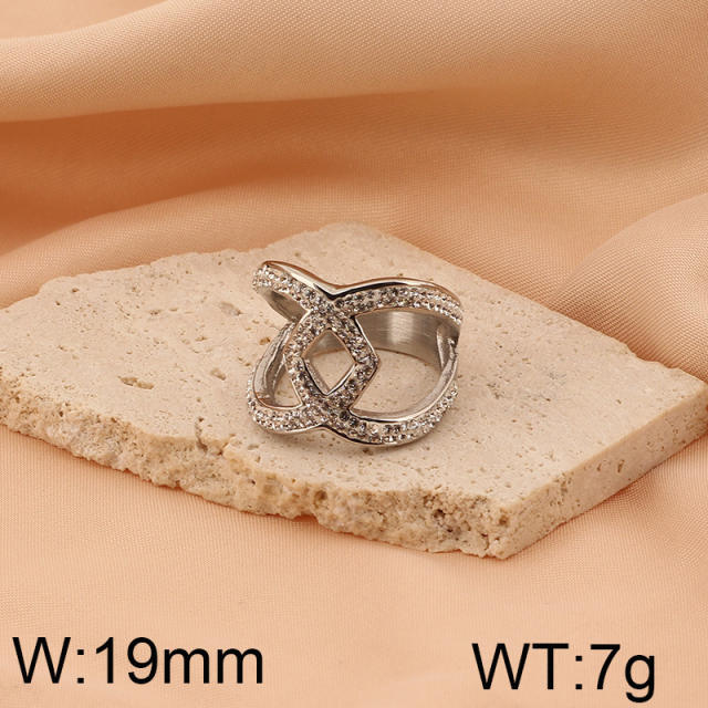 Hiphop chunky rhinetone diamond stainless steel rings