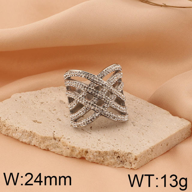 Hiphop chunky rhinetone diamond stainless steel rings