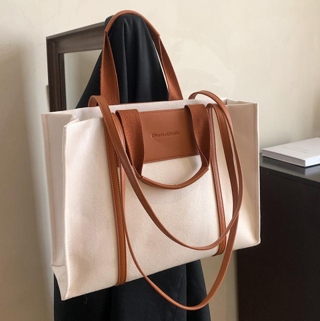 OL plain color high-capacity canvas tote bag