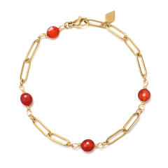 Chic natural stone bead stainless steel chain women bracelet