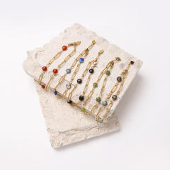 Chic natural stone bead stainless steel chain women bracelet
