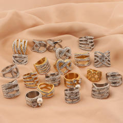 Hiphop chunky rhinetone diamond stainless steel rings