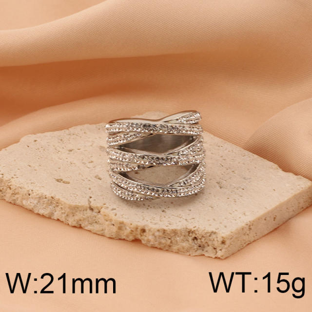 Hiphop chunky rhinetone diamond stainless steel rings