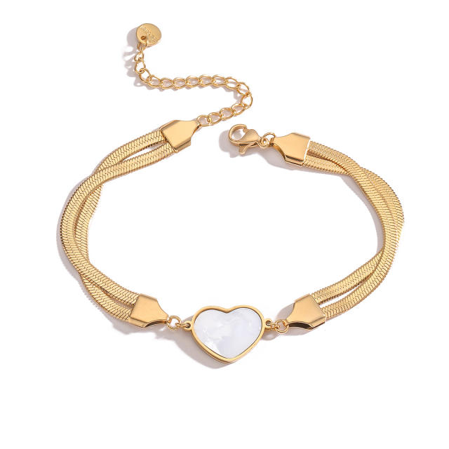 Sweet two layer snake chain heart flower stainless steel bracelet