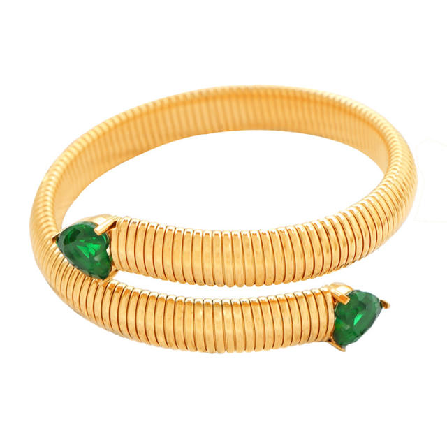 Hiphop colorful cubic zircon stainless steel elastic bangle