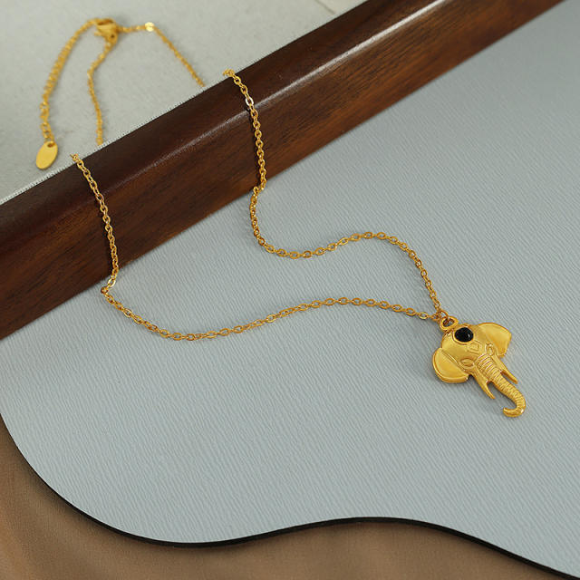 18KG animal series dainty elephant pendant stainless steel necklace