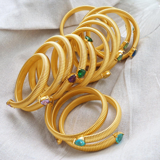 Hiphop colorful cubic zircon stainless steel elastic bangle