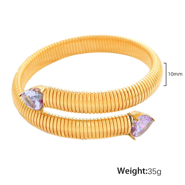 Hiphop colorful cubic zircon stainless steel elastic bangle