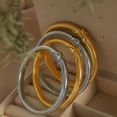 Chunky hiphop stainless steel elastic bangle bracelet