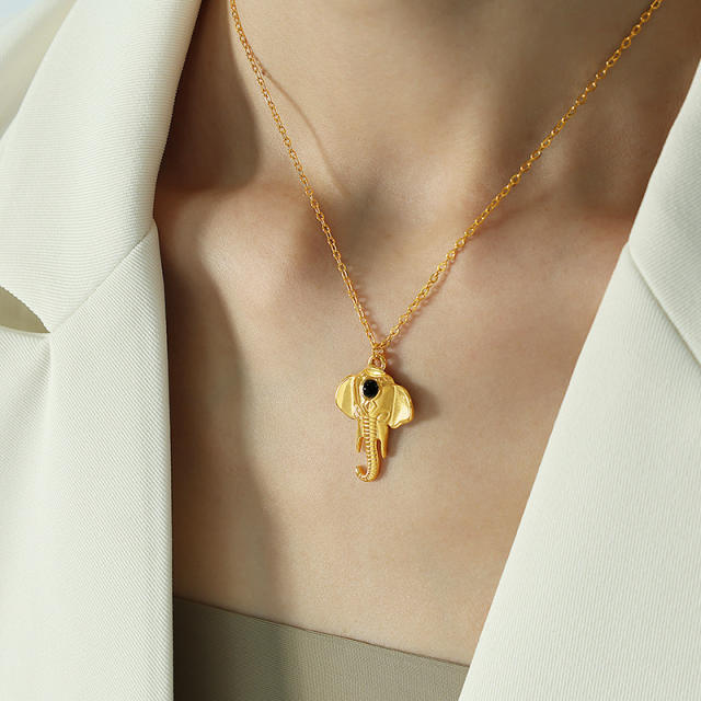 18KG animal series dainty elephant pendant stainless steel necklace
