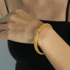 Chunky hiphop stainless steel elastic bangle bracelet