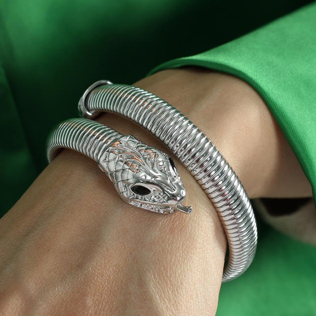 Punk trend snake design chunky stainless steel elastic bangle