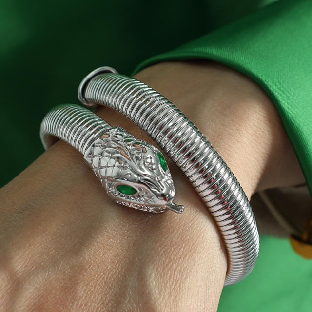 Punk trend snake design chunky stainless steel elastic bangle