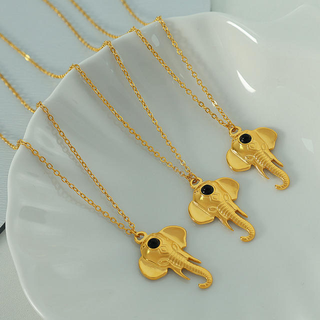 18KG animal series dainty elephant pendant stainless steel necklace