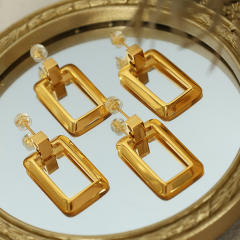 Concise geometric block stainless steel earrings
