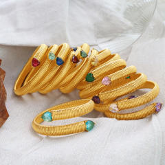 Hiphop colorful cubic zircon stainless steel elastic bangle