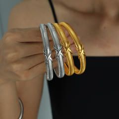 Chunky hiphop stainless steel elastic bangle bracelet