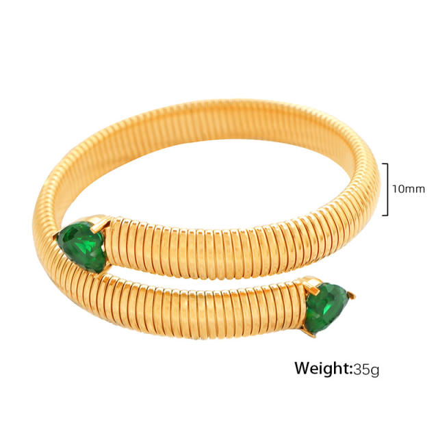 Hiphop colorful cubic zircon stainless steel elastic bangle