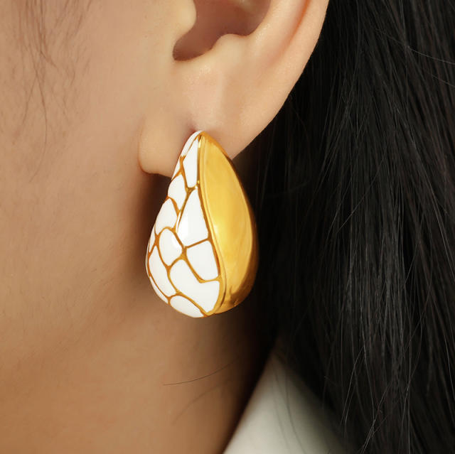 18KG white color enamel water drop stainless steel earrings chunky earrings