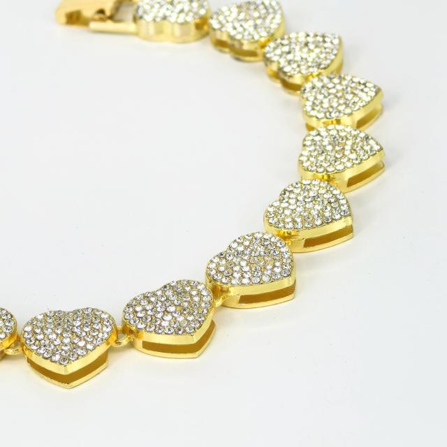 Hiphop 15mm diamond peach heart chain necklace
