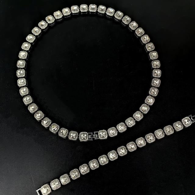 12mm HIPHOP colorful glass crystal diamond choker necklace bracelet for men