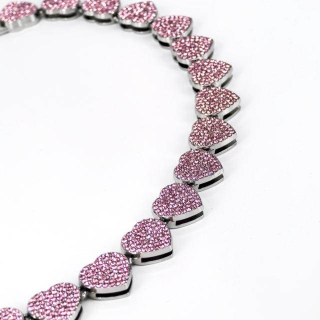 Hiphop 15mm diamond peach heart chain necklace