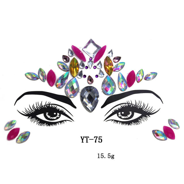 HIPHOP colorful acrylic rhinestone Masquerade Carnival face stickers