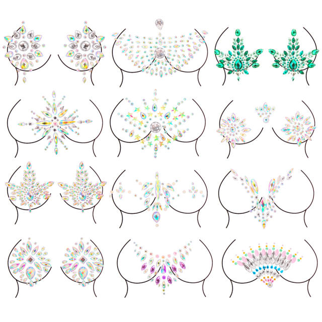 Delicate colorful acrylic rhinestone bust body stickers Carnival