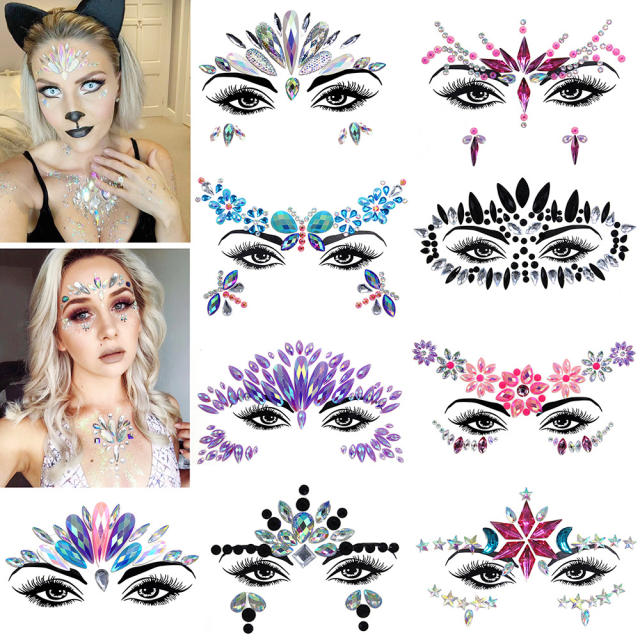 Carnival personality colorful acrylic rhinestone face stickers