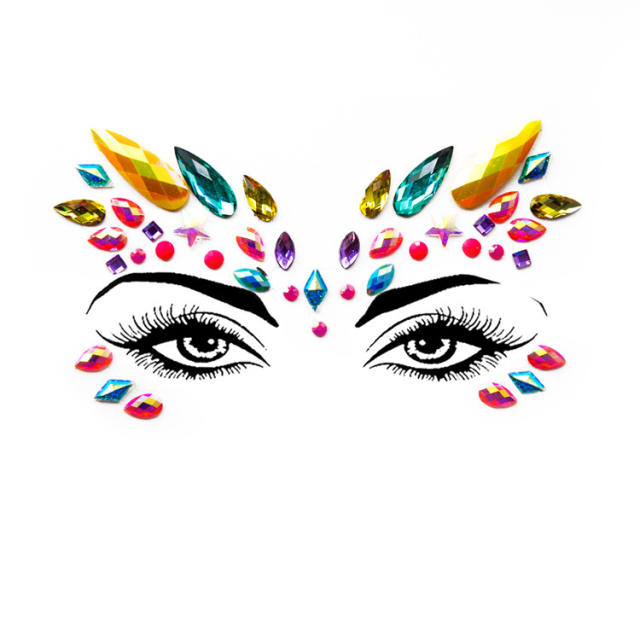 DIY hot sale colorful resin rhinestone Carnival face stickers decoration