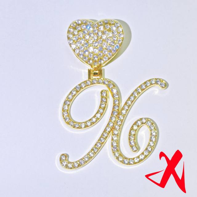 Chunky hiphop heart initial letter charm cuban link chain pendant