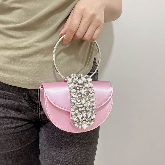 Vintage plain color stain luxury rhinestone handbag evening bag
