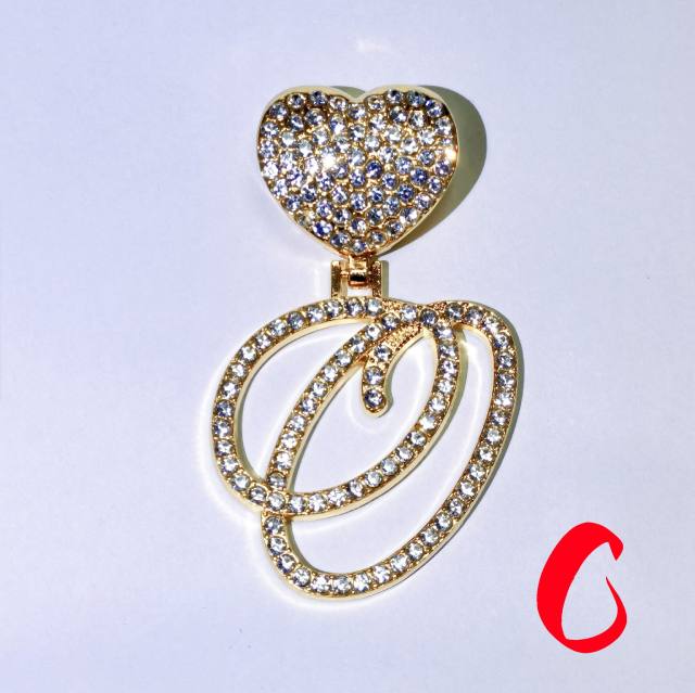 Chunky hiphop heart initial letter charm cuban link chain pendant