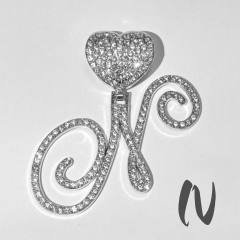 Chunky hiphop heart initial letter charm cuban link chain pendant